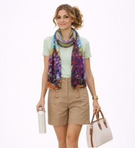 Best Sellers: Garden Serenity Floral Scarf – Merino Fine Wool  | Impressionist Landscape Print Wrap