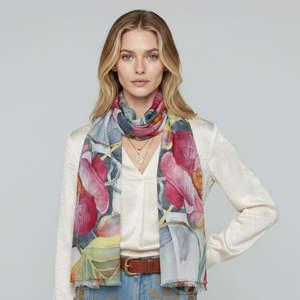 Orchid Bloom Botanical Scarf –  Fine Merino Wool Designer Wrap | Elegant Flora&hellip;