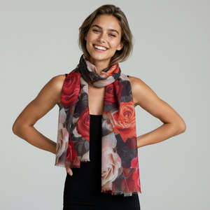 Best Sellers: Rose Garden Floral Scarf –  Fine Merino Wool Designer Wrap | Multicolor Romantic Print