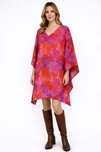 Crimson Bloom Watercolour – Merino Wool Cape Kaftan