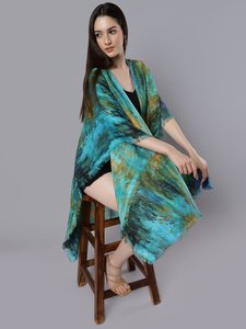 Fashion: Turquoise and Golden Hues Merino Wool Travel Cape