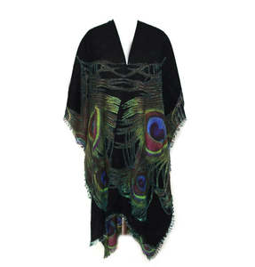 Fashion: Peacock Feather Black Merino Wool Travel Cape