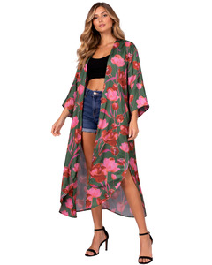 Blossom Garden Floral Modal Satin Long Kimono