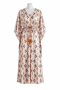 Kaftan: Petal Geo Modal Satin Kaftan – Elastic Waist Long Kaftan Dress