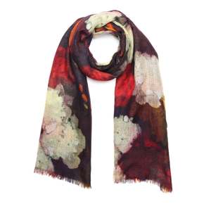 Midnight Peony Garden Scarf – Fine Merino Wool  | Dark Floral Abstract Wrap