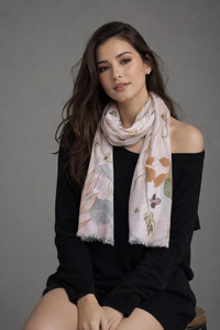Floral: Lavender Botanical Scarf – Merino Wool SIlk Wrap | Hand-Drawn Leaves & Berries Floral Design