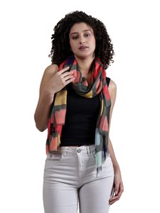 Geometric: Retro Blocks Abstract Scarf – Merino Wool Silk Designer Wrap | Colorful Geometric Print