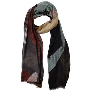 Earthtone Rhythm – Merino Wool Geometric Abstract Scarf