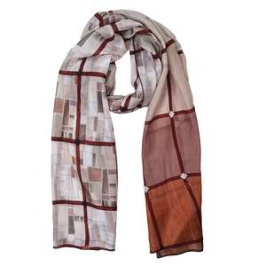 Geometric: Autumn Check Harmony – Pure Silk Contemporary Grid Scarf