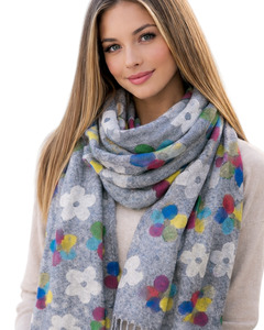 Playful Bloom Hand-Painted Merino Wool Designer Scarf