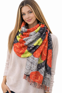 Embroidered: Modern Tribal Bloom Digital Embroidery Merino Wool Designer Scarf