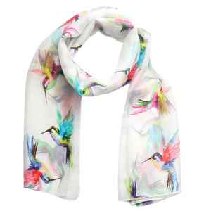Embroidered: Humming Bird Merino Wool Embroidered Scarf
