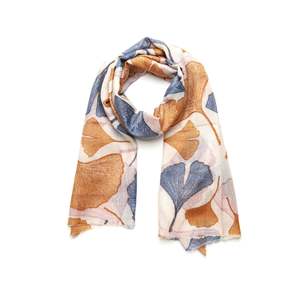 Gingko Leaves Merino Wool Embroidered Scarf