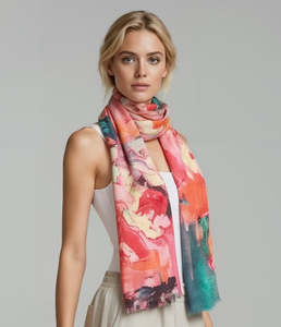 Peony Garden Abstract Floral Scarf – Cotton Modal Designer Wrap | Floral Print Scarf