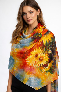 Golden Sunflower Bloom Cotton Modal Scarf
