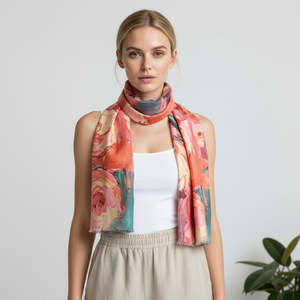Cashmere Wool: Peony Garden Abstract Floral Scarf – Cashmere Wool Designer Wrap | Floral Print Scarf