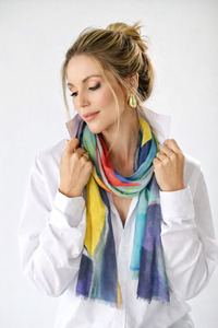 Cashmere Wool: Abstract Expressionist Art Scarf –  Cashmere Wool Designer Wrap | Multicolor Modern Artistic Print