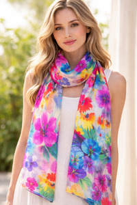 Linen: Aurora Bloom Watercolour Pure Linen Scarf