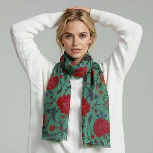 Modal Silk: Emerald Crimson Garden – Modal Silk Summer Scarf