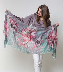 Aqua Blush Garden – Modal Silk Summer Scarf