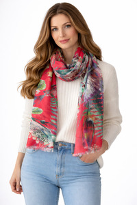 Crimson Wild Garden Modal Silk Scarf