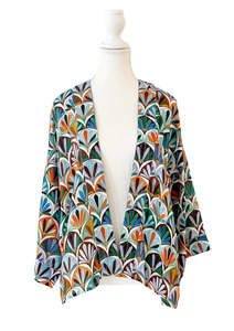 Kimonos: Deco Fan Cotton Muslin Short Kimono