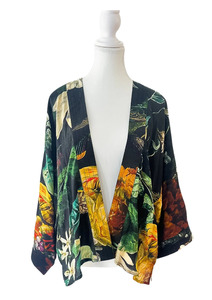 Midnight Botanica Cotton Muslin Short Kimono
