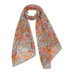 Royal Paisley Scarf – Cotton Voile Wrap | Vintage Floral Motifs on Aqua Blue