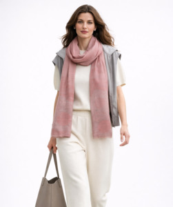 Merino Wool Striped Border Scarf – Peach