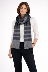 Solids: Merino Wool Stripped Border Scarf - Charcoal
