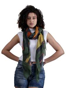 Fabric: Urban Mosaic Abstract Scarf – Merino Fine Wool Designer Wrap | Modern Geometric Color Block Print