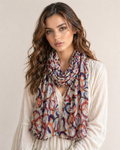 Circular Rhythm Silk Scarf – Abstract Winter Designer Scarf