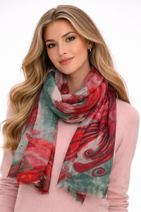 Crimson Sea Fantasy – Fine Merino Artistic Ocean Scarf