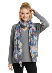 Scarves: Lotus Leaves Japanese Floral Scarf – Pure Silk Designer Wrap | Multicolor Nature Print
