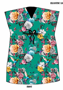 Emerald Garden Hummingbird Modal Satin Kaftan Dress