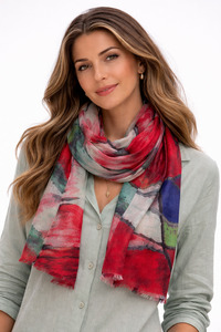 Scarlet Motion – Merino Wool Expressive Abstract Scarf