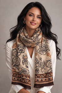 Scarves: Vintage Meadow Botanical Textured Woven Merino Silk Scarf