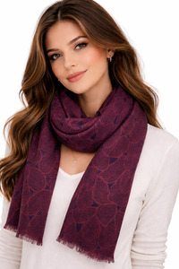 Burgundy Mosaic Textured Woven Merino Silk Scarf