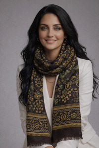 Scarves: Autumn Vineyard Floral Textured Woven Merino Silk Scarf
