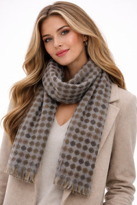Scarves: Unisex Olive Mist Polka Textured Woven Merino Silk Scarf