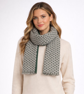 Unisex Emerald Polka Dot Textured Woven Merino Silk Scarf
