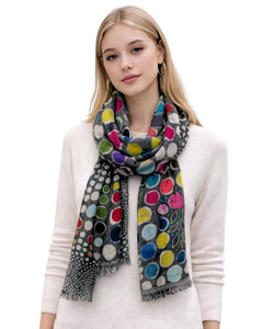 Embroidered: Multicolour Polka Art – Hand-Painted Merino Wool Designer Scarf