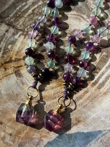 Malas: Pocket Mālā with Rainbow Fluorite beads and Oil Bottle
