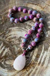 Malas: Pocket Mālā with Sea Sediment Jasper and Rose Quartz