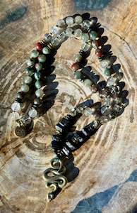 Mālā, half with Lodalite, Bloodstone and Black Tourmaline Beads with a Snake Pendant