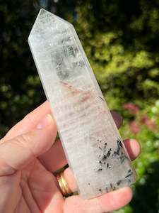 Tourmaline: Black Tourmaline in Quartz Tower or Tourmalinated Quartz