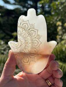 Calcite Hamsa, laser Engraved
