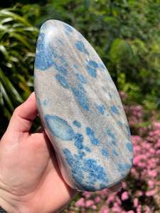 Apatite: Blue Apatite in Cleavelandite Carved Freeform