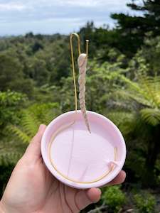 Smudging And Incense: Rope Incense Burner, handmade Pink Clay