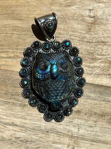 Sterling Silver and Labradorite Owl Pendant handmade